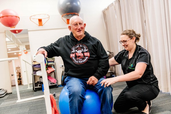 Physiotherapy exercise ball balance training